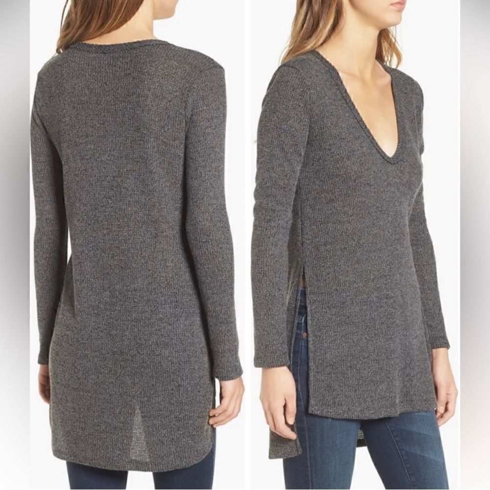 Astr the label charcoal gray knit split side sweater